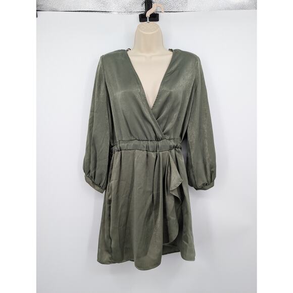 Zara Short Romper Olive Green M Office Career Night Out Fall Long Sleeve * - Picture 1 of 9